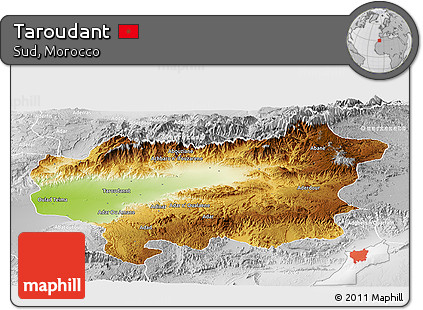 Physical Panoramic Map of Taroudant, lighten, desaturated