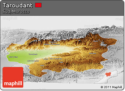 Physical Panoramic Map of Taroudant, lighten, desaturated