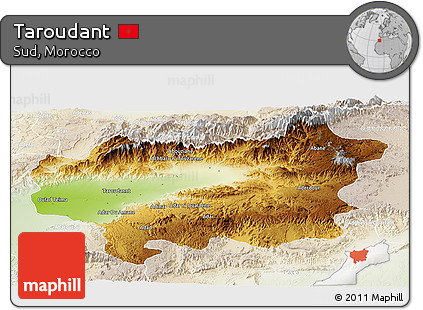 Physical Panoramic Map of Taroudant, lighten
