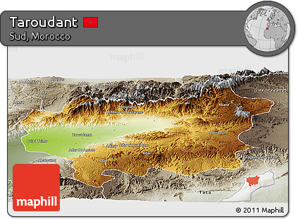 Physical Panoramic Map of Taroudant, semi-desaturated