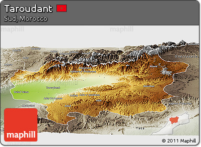 Physical Panoramic Map of Taroudant, semi-desaturated
