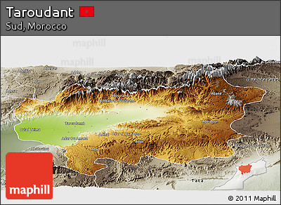 Physical Panoramic Map of Taroudant, semi-desaturated