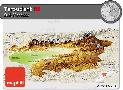 Physical Panoramic Map of Taroudant, shaded relief outside