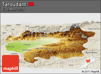Physical Panoramic Map of Taroudant, shaded relief outside