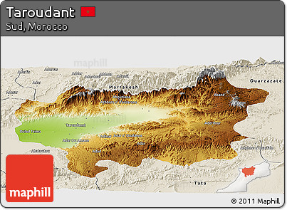 Physical Panoramic Map of Taroudant, shaded relief outside