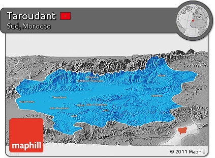 Political Panoramic Map of Taroudant, desaturated
