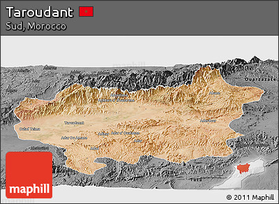 Satellite Panoramic Map of Taroudant, darken, desaturated