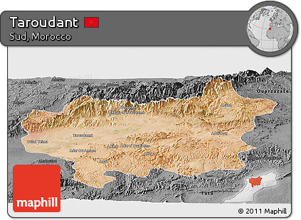 Satellite Panoramic Map of Taroudant, darken, desaturated