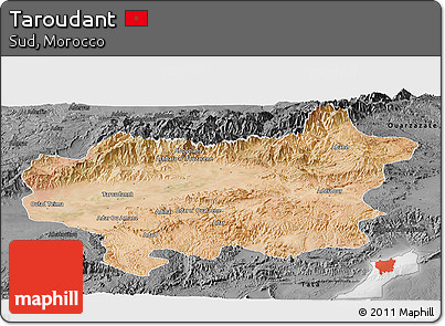 Satellite Panoramic Map of Taroudant, darken, desaturated
