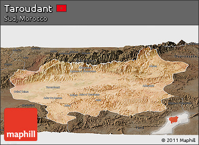 Satellite Panoramic Map of Taroudant, darken
