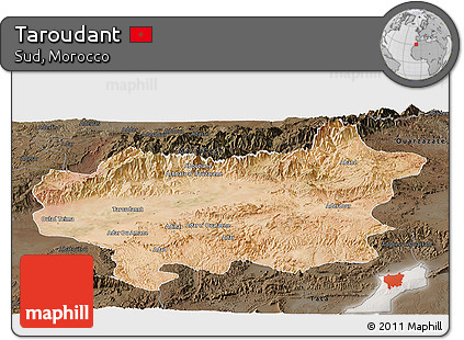 Satellite Panoramic Map of Taroudant, darken