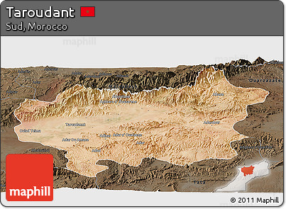 Satellite Panoramic Map of Taroudant, darken