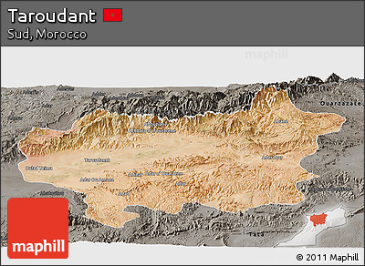 Satellite Panoramic Map of Taroudant, darken, semi-desaturated