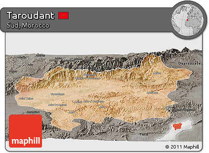 Satellite Panoramic Map of Taroudant, darken, semi-desaturated