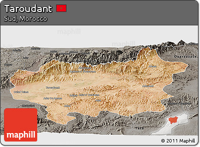 Satellite Panoramic Map of Taroudant, darken, semi-desaturated