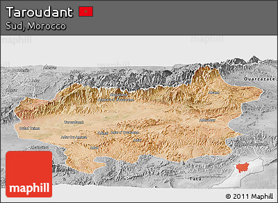 Satellite Panoramic Map of Taroudant, desaturated
