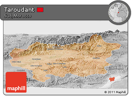 Satellite Panoramic Map of Taroudant, desaturated