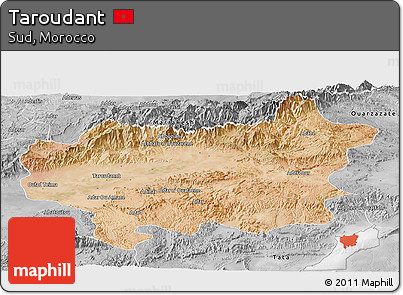 Satellite Panoramic Map of Taroudant, desaturated