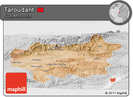 Satellite Panoramic Map of Taroudant, lighten, desaturated