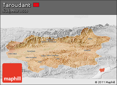 Satellite Panoramic Map of Taroudant, lighten, desaturated