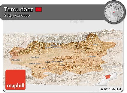 Satellite Panoramic Map of Taroudant, lighten