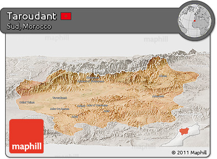 Satellite Panoramic Map of Taroudant, lighten, semi-desaturated