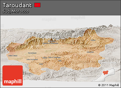 Satellite Panoramic Map of Taroudant, lighten, semi-desaturated