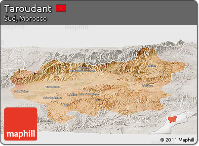 Satellite Panoramic Map of Taroudant, lighten, semi-desaturated