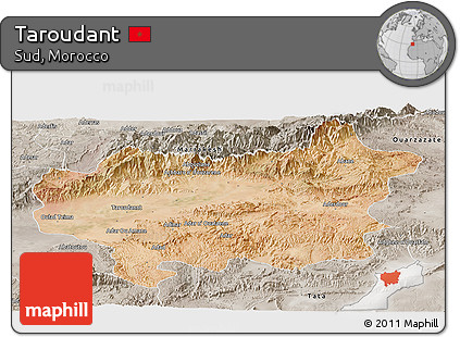 Satellite Panoramic Map of Taroudant, semi-desaturated