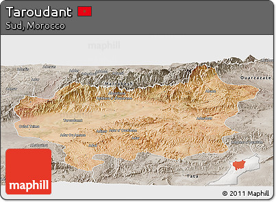 Satellite Panoramic Map of Taroudant, semi-desaturated
