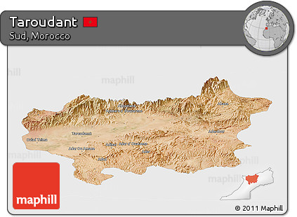 Satellite Panoramic Map of Taroudant, single color outside