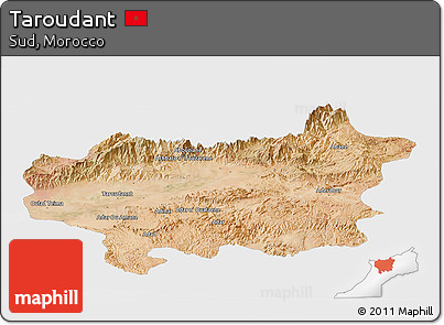 Satellite Panoramic Map of Taroudant, single color outside