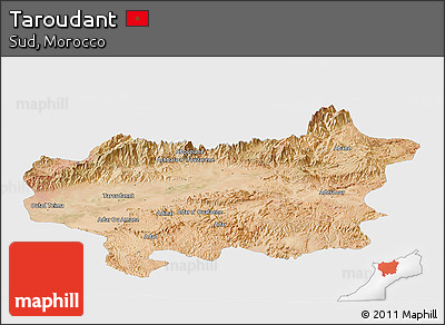 Satellite Panoramic Map of Taroudant, single color outside