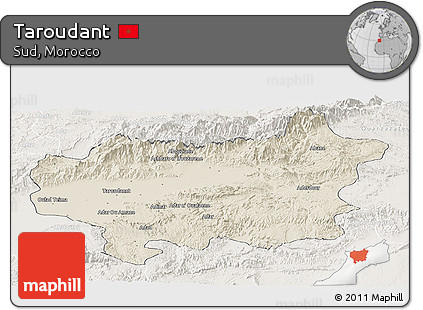 Shaded Relief Panoramic Map of Taroudant, lighten