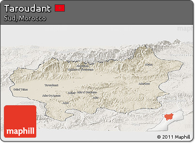 Shaded Relief Panoramic Map of Taroudant, lighten