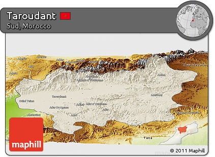 Shaded Relief Panoramic Map of Taroudant, physical outside