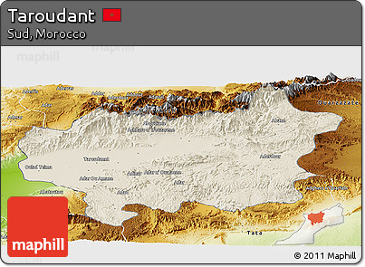 Shaded Relief Panoramic Map of Taroudant, physical outside