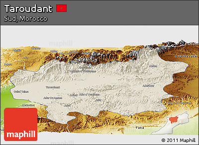 Shaded Relief Panoramic Map of Taroudant, physical outside
