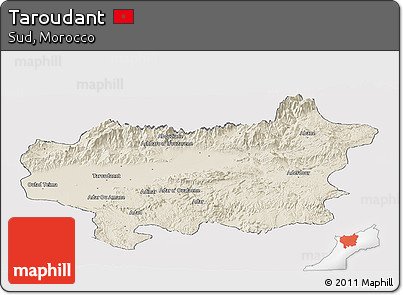Shaded Relief Panoramic Map of Taroudant, single color outside