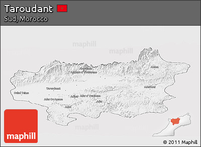 Silver Style Panoramic Map of Taroudant, single color outside