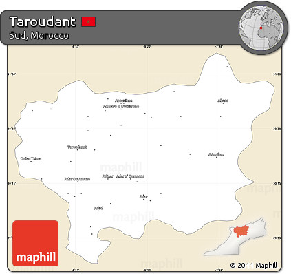 Classic Style Simple Map of Taroudant, single color outside