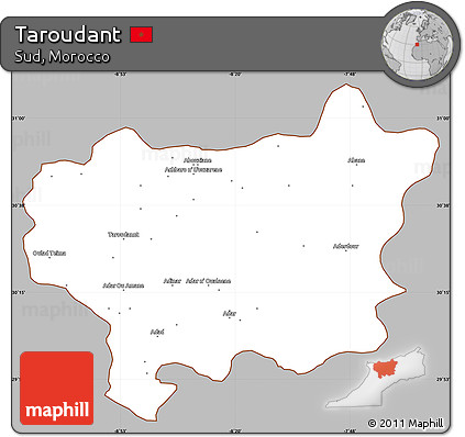Gray Simple Map of Taroudant, cropped outside