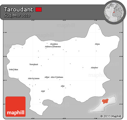 Gray Simple Map of Taroudant, single color outside