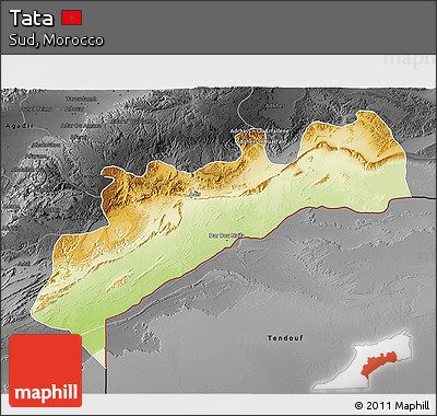 Physical 3D Map of Tata, darken, desaturated
