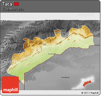 Physical 3D Map of Tata, darken, desaturated