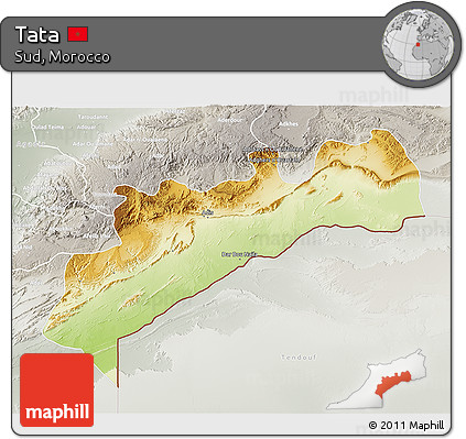 Physical 3D Map of Tata, lighten, semi-desaturated