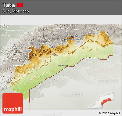 Physical 3D Map of Tata, lighten, semi-desaturated