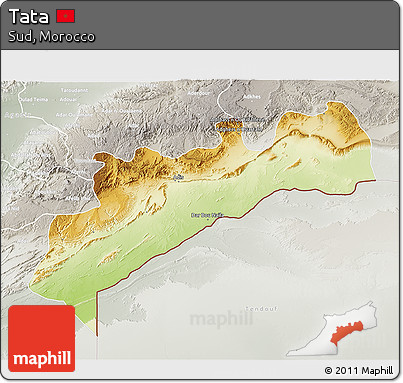 Physical 3D Map of Tata, lighten, semi-desaturated