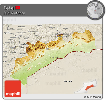 Physical 3D Map of Tata, shaded relief outside