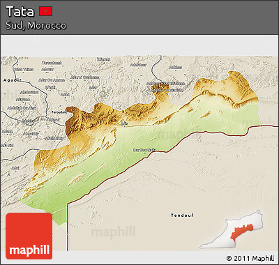 Physical 3D Map of Tata, shaded relief outside